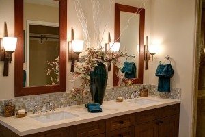 beautiful bathroom with dual vanities