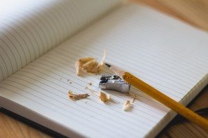 pencil shavings on notebook