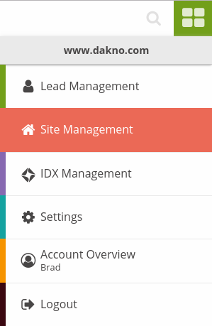 The redesigned Dakno Admin site navigation menu.