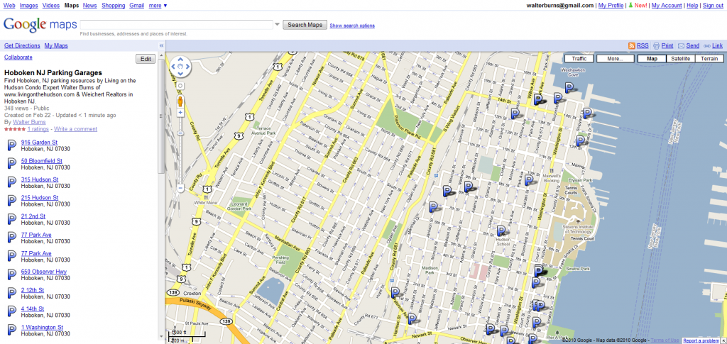 Hoboken Parking Garage Map Using Google MyMaps